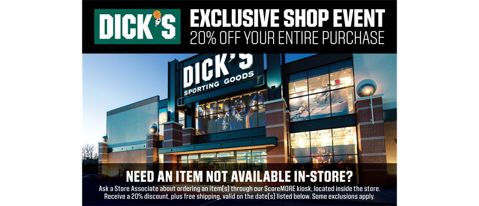 20% Off at Dick's THIS WEEKEND ONLY 1/26/24 - 1/28/24